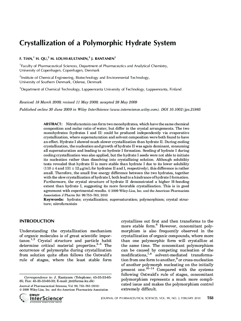 Crystallization of a polymorphic hydrate system