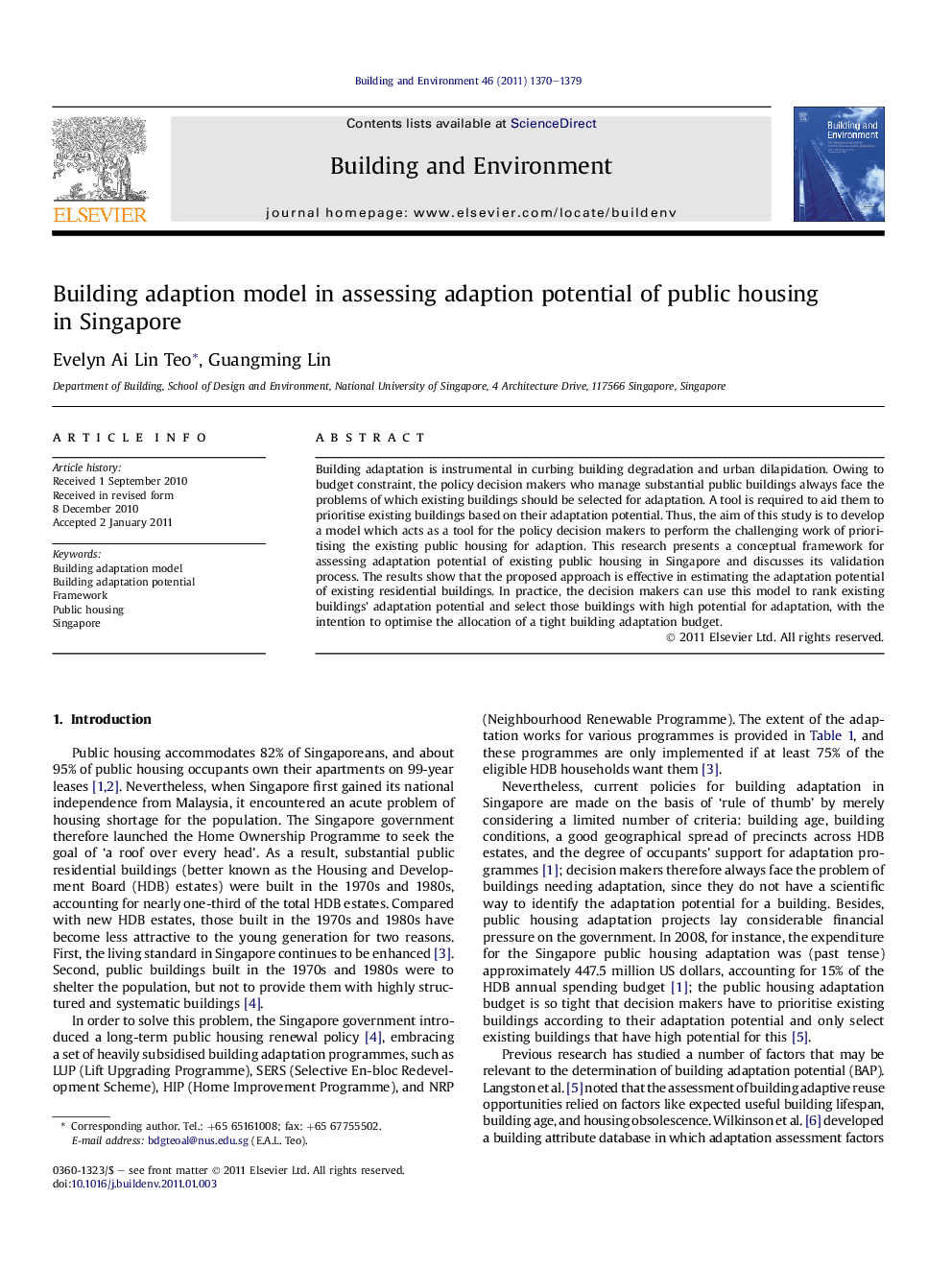 Building adaption model in assessing adaption potential of public housing in Singapore