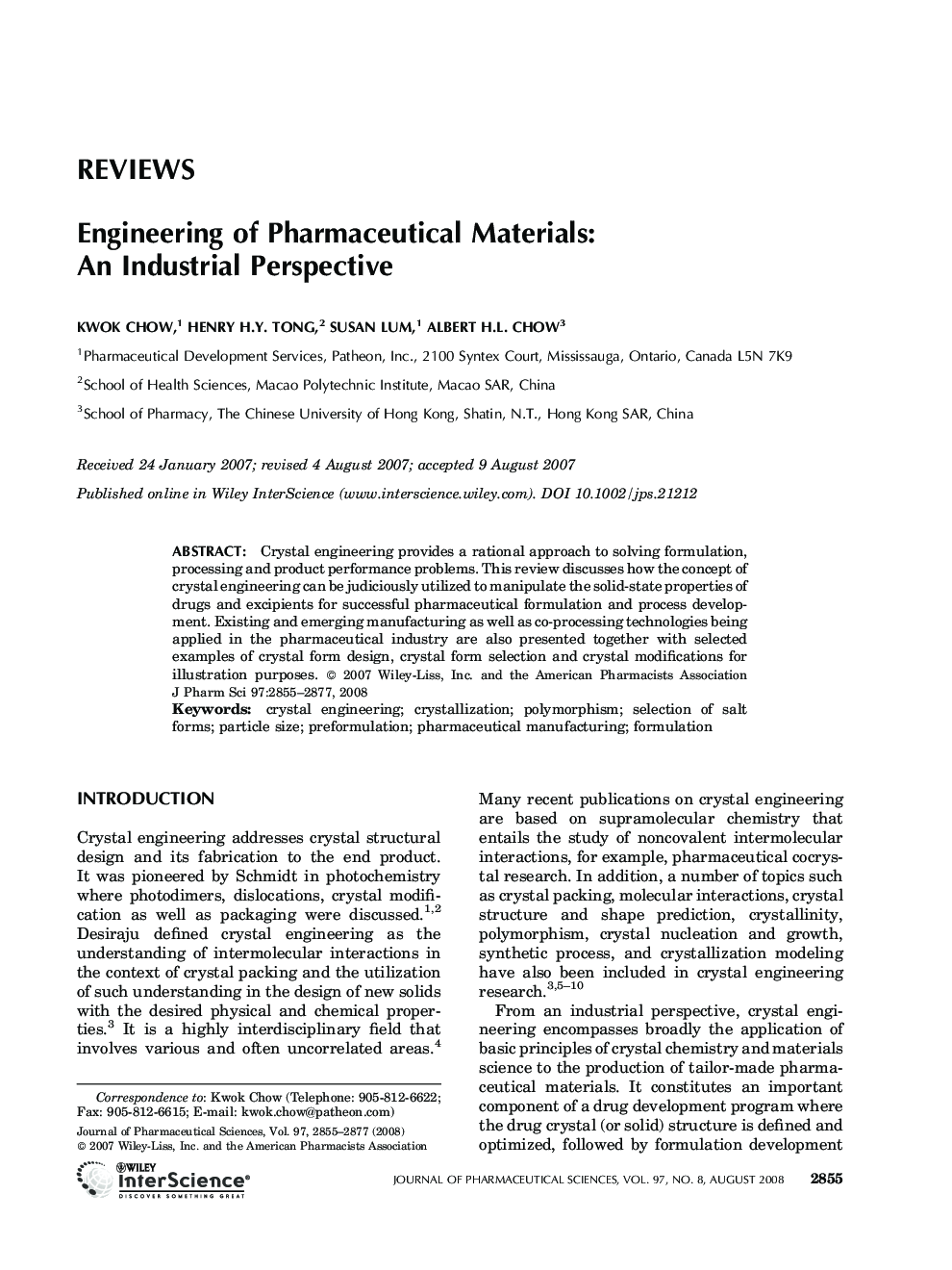 Engineering of Pharmaceutical Materials: An Industrial Perspective