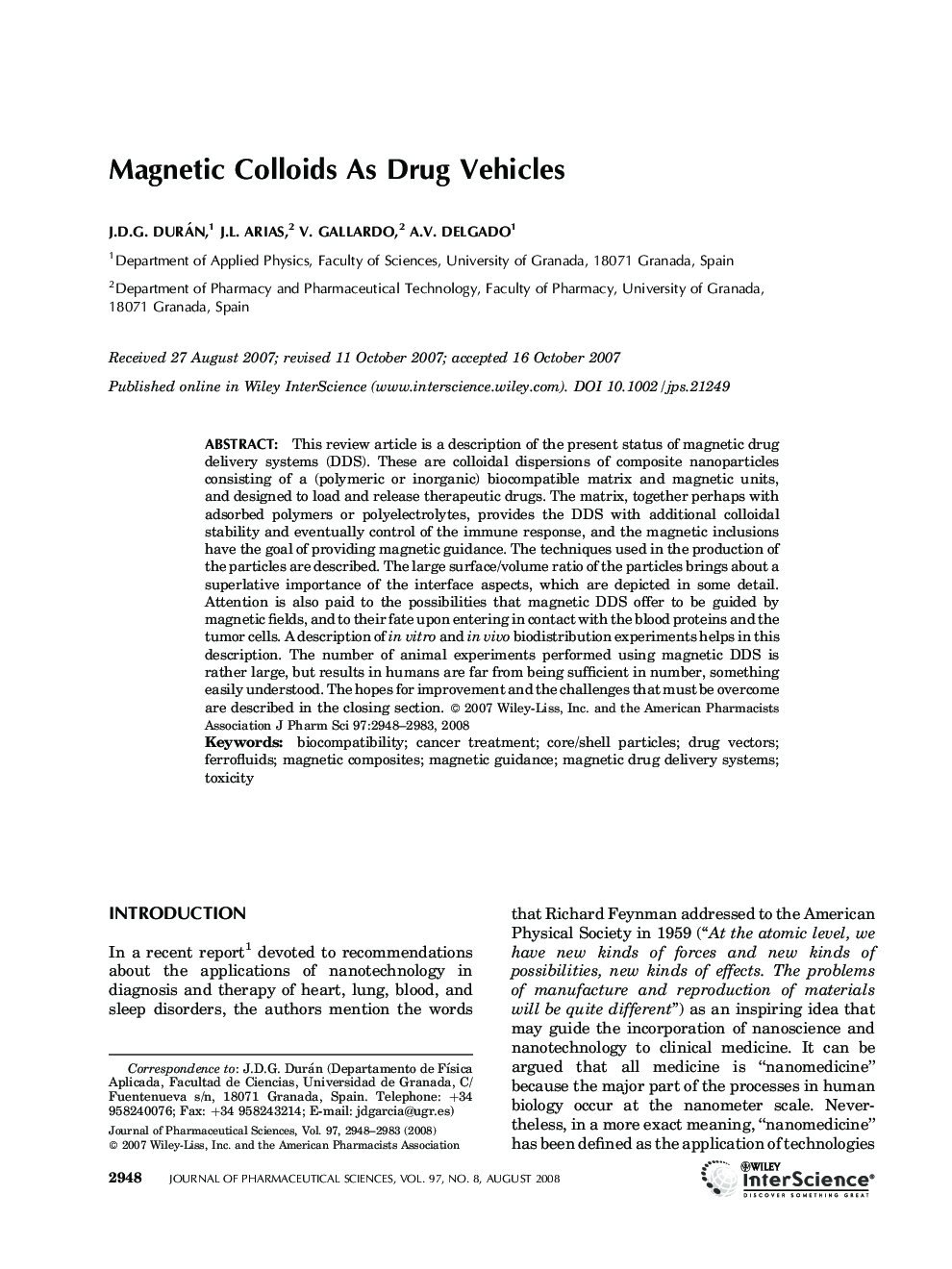 Magnetic Colloids As Drug Vehicles