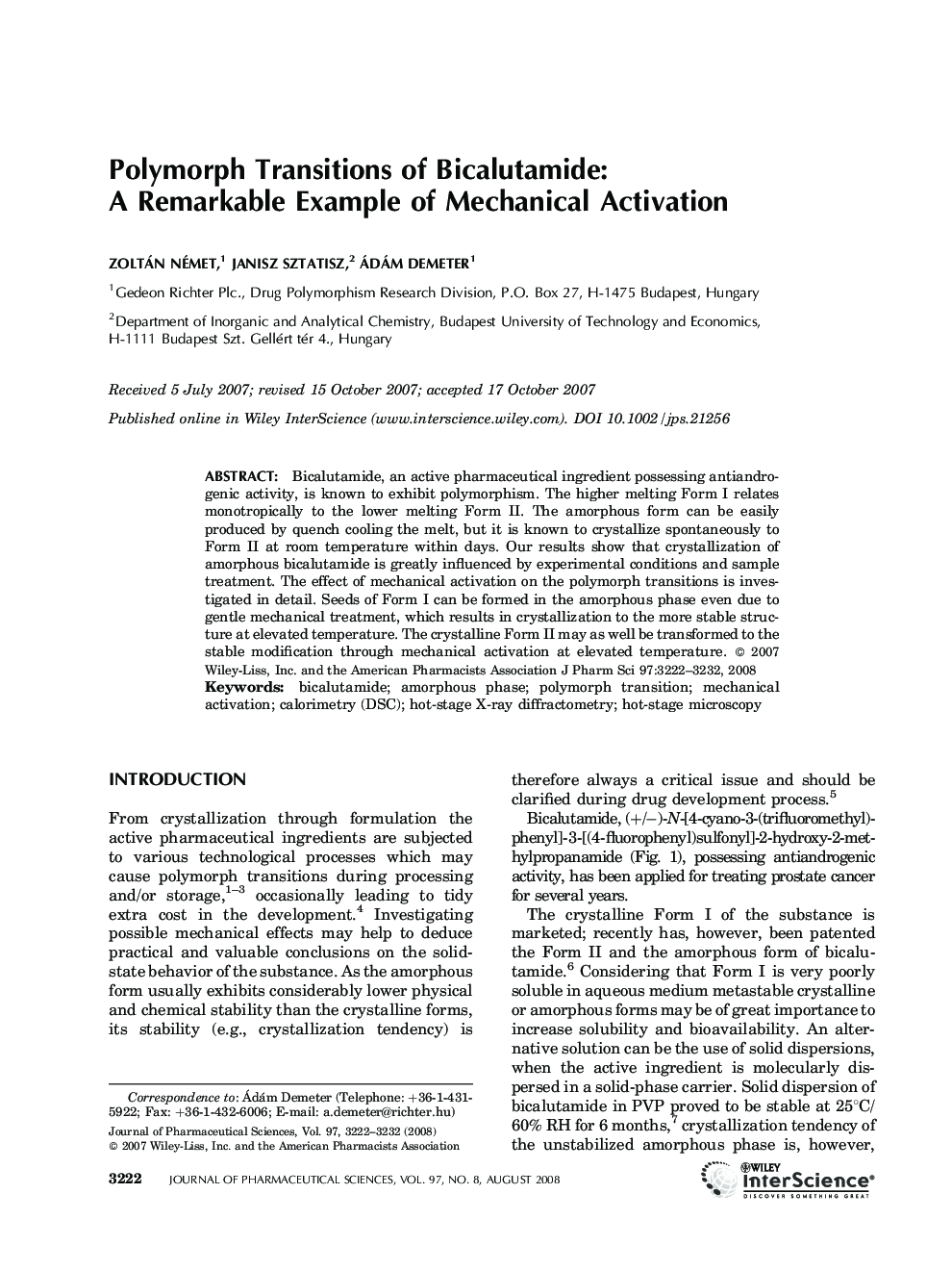 Polymorph Transitions of Bicalutamide: A Remarkable Example of Mechanical Activation