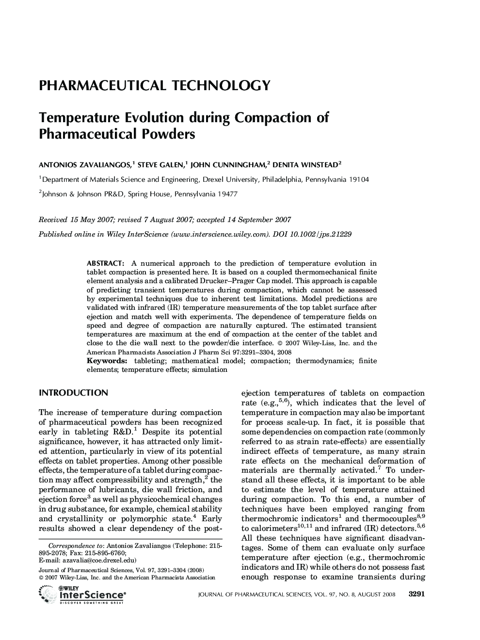 Temperature Evolution during Compaction of Pharmaceutical Powders