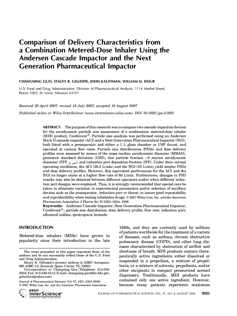 Comparison of Delivery Characteristics from a Combination Metered-Dose Inhaler Using the Andersen Cascade Impactor and the Next Generation Pharmaceutical Impactor
