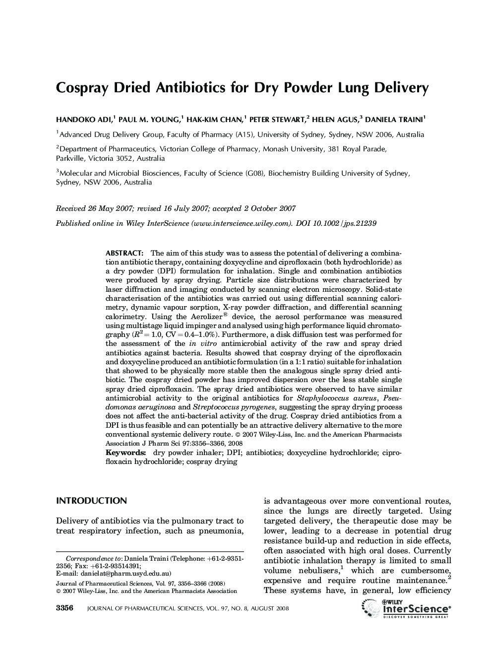 Cospray Dried Antibiotics for Dry Powder Lung Delivery