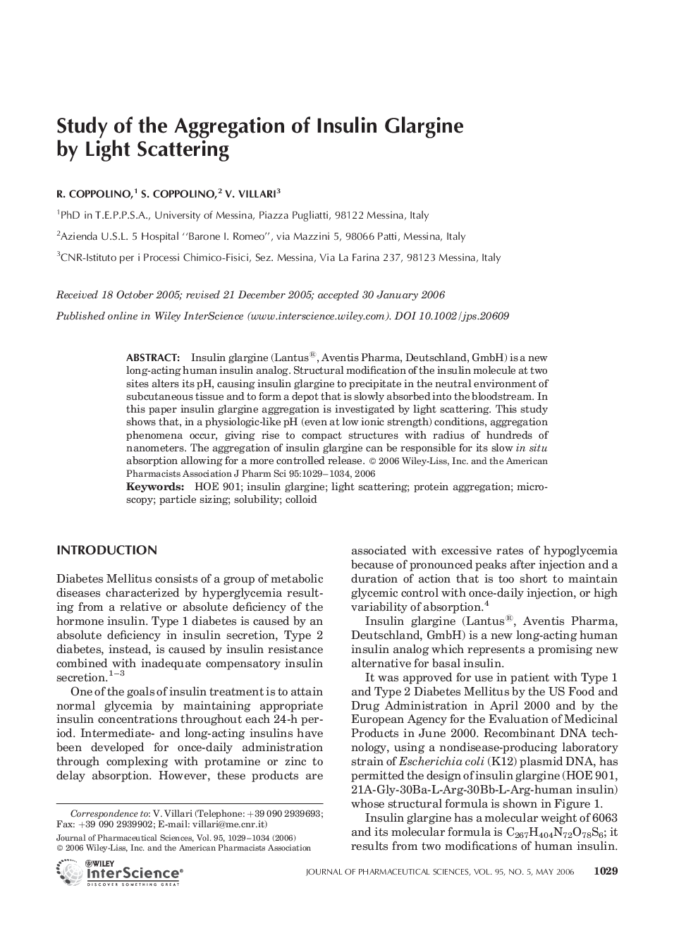 Study of the Aggregation of Insulin Glargine by Light Scattering