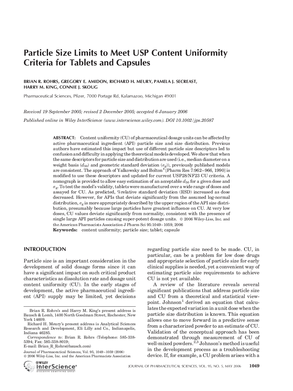 Particle Size Limits to Meet USP Content Uniformity Criteria for Tablets and Capsules