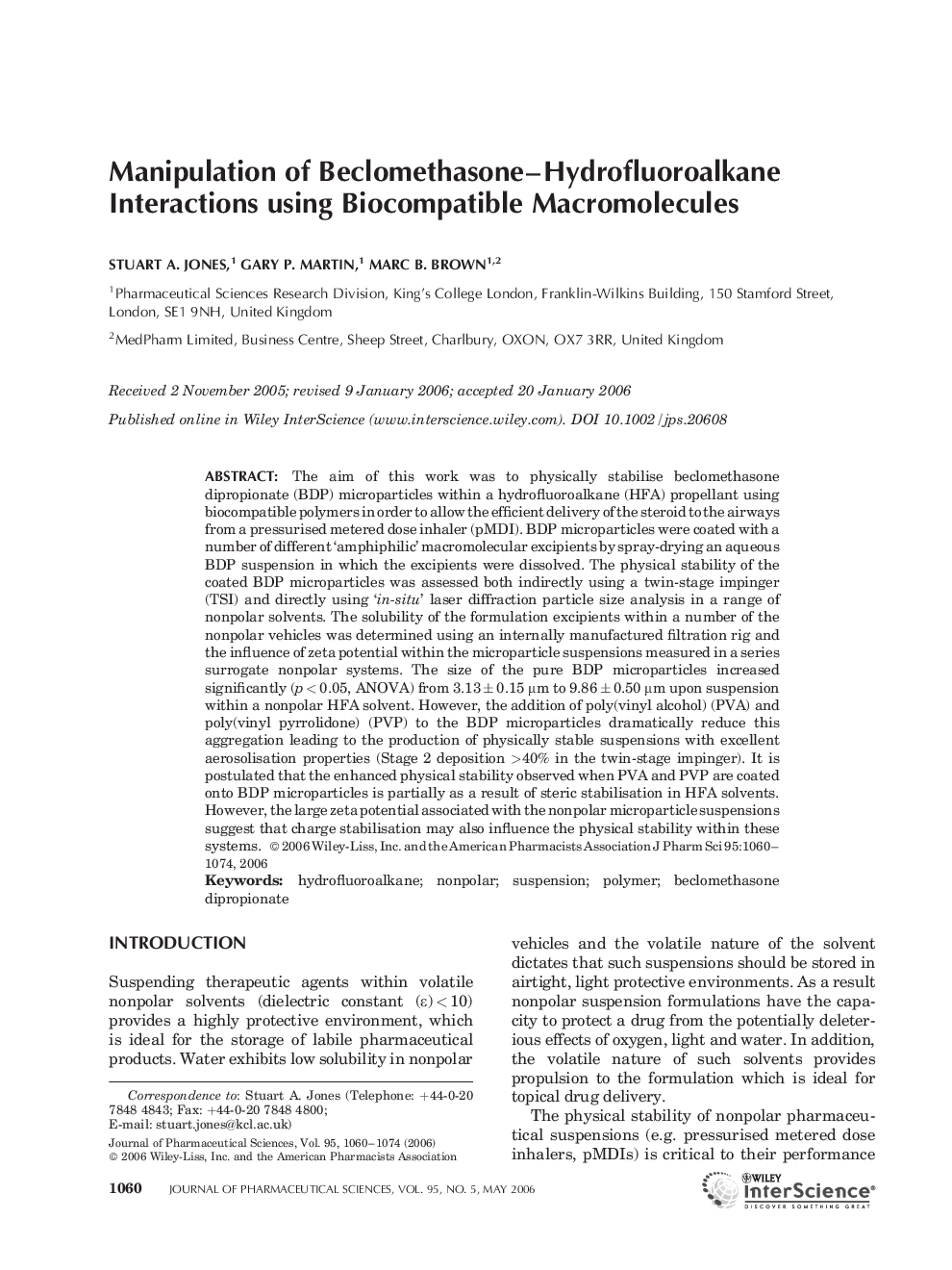 Manipulation of Beclomethasone-Hydrofluoroalkane Interactions using Biocompatible Macromolecules