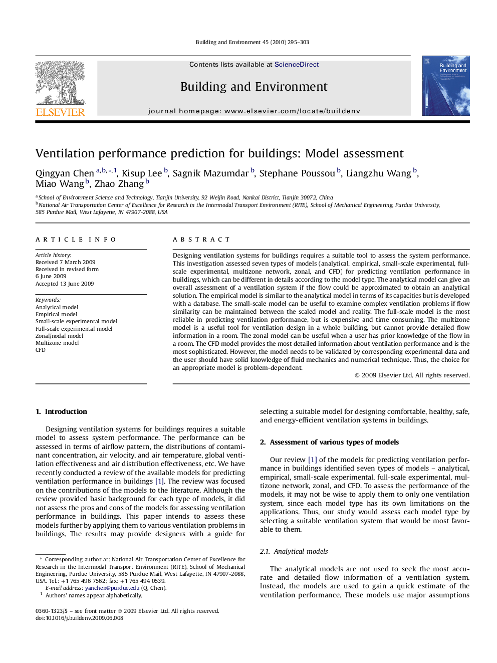 Ventilation performance prediction for buildings: Model assessment