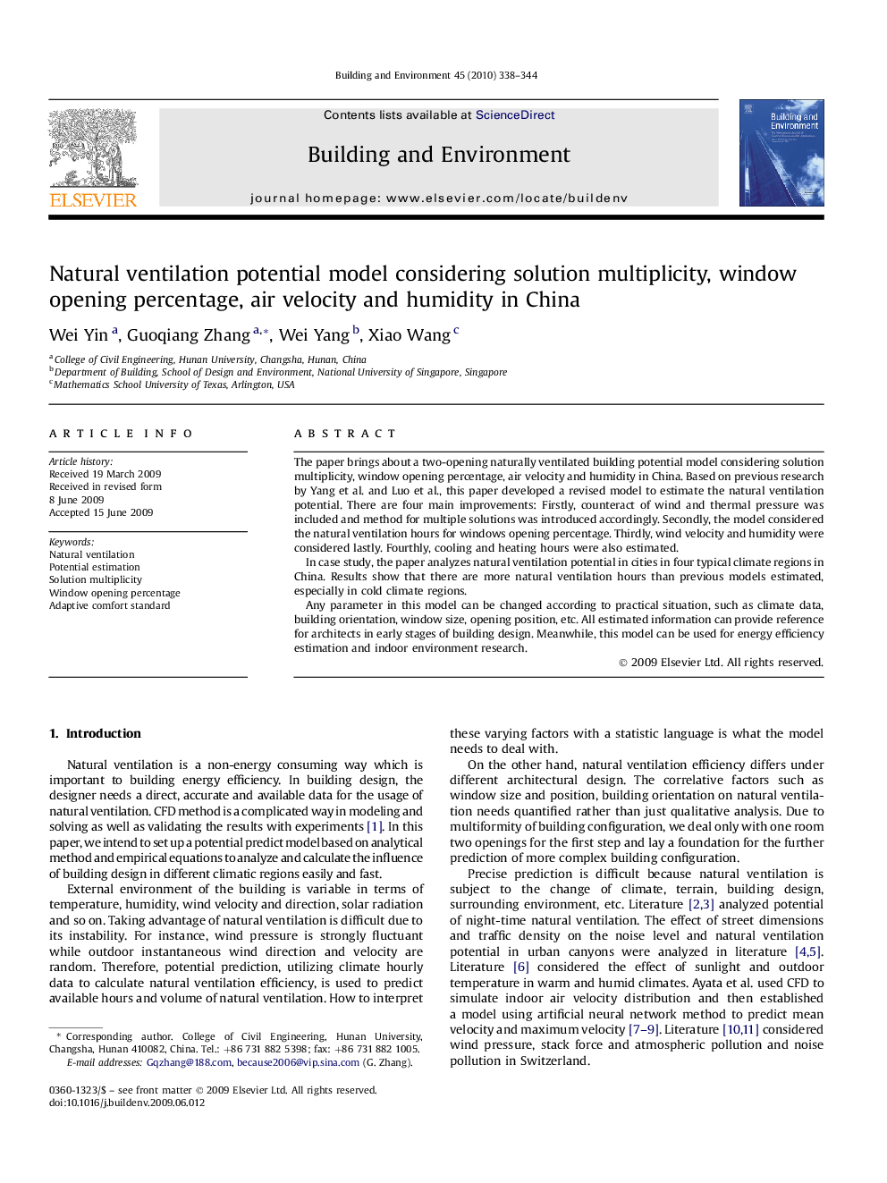 Natural ventilation potential model considering solution multiplicity, window opening percentage, air velocity and humidity in China