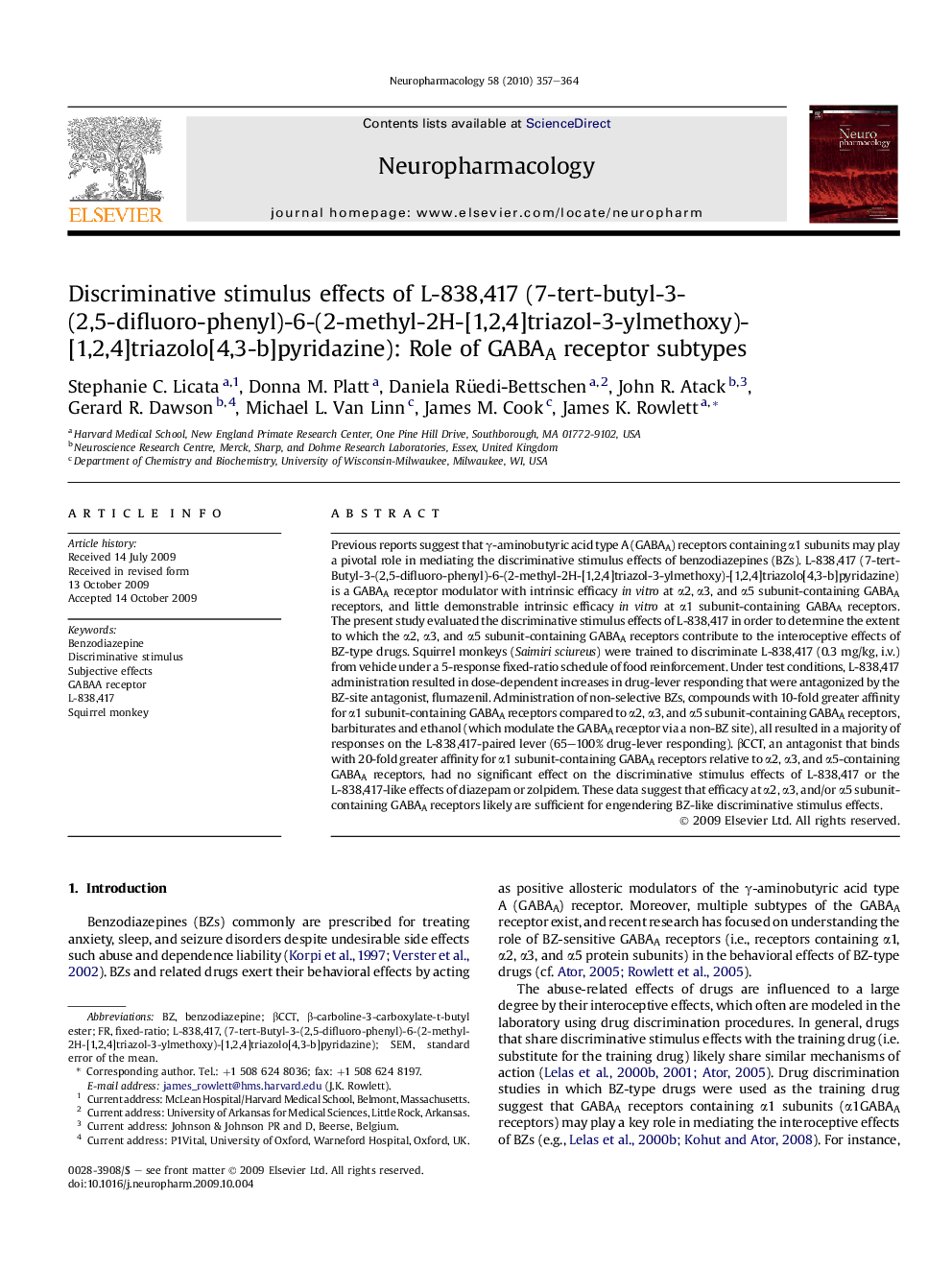 Discriminative stimulus effects of L-838,417 (7-tert-butyl-3-(2,5-difluoro-phenyl)-6-(2-methyl-2H-[1,2,4]triazol-3-ylmethoxy)-[1,2,4]triazolo[4,3-b]pyridazine): Role of GABAA receptor subtypes
