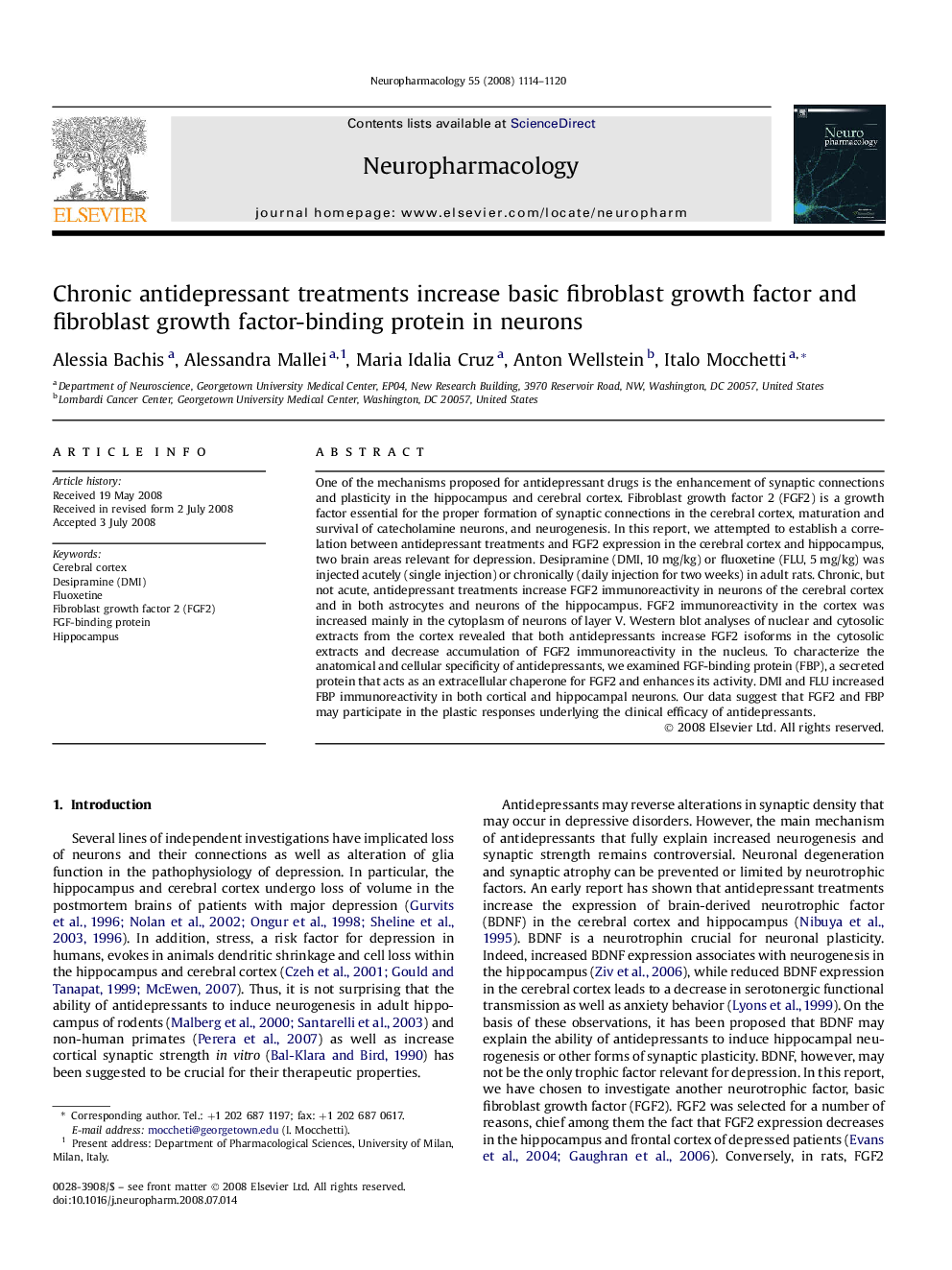 Chronic antidepressant treatments increase basic fibroblast growth factor and fibroblast growth factor-binding protein in neurons