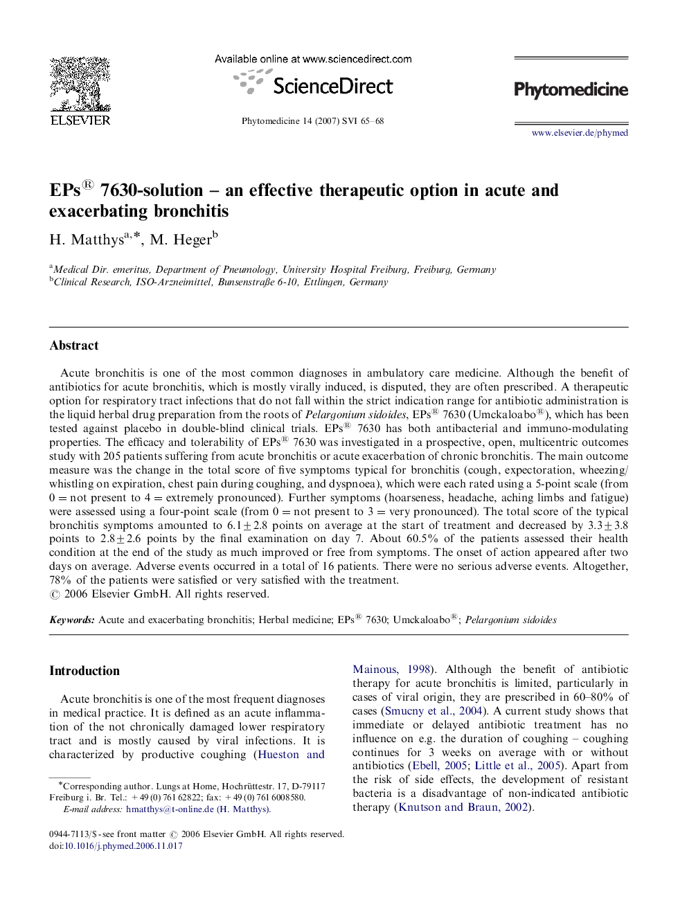 EPs® 7630-solution – an effective therapeutic option in acute and exacerbating bronchitis