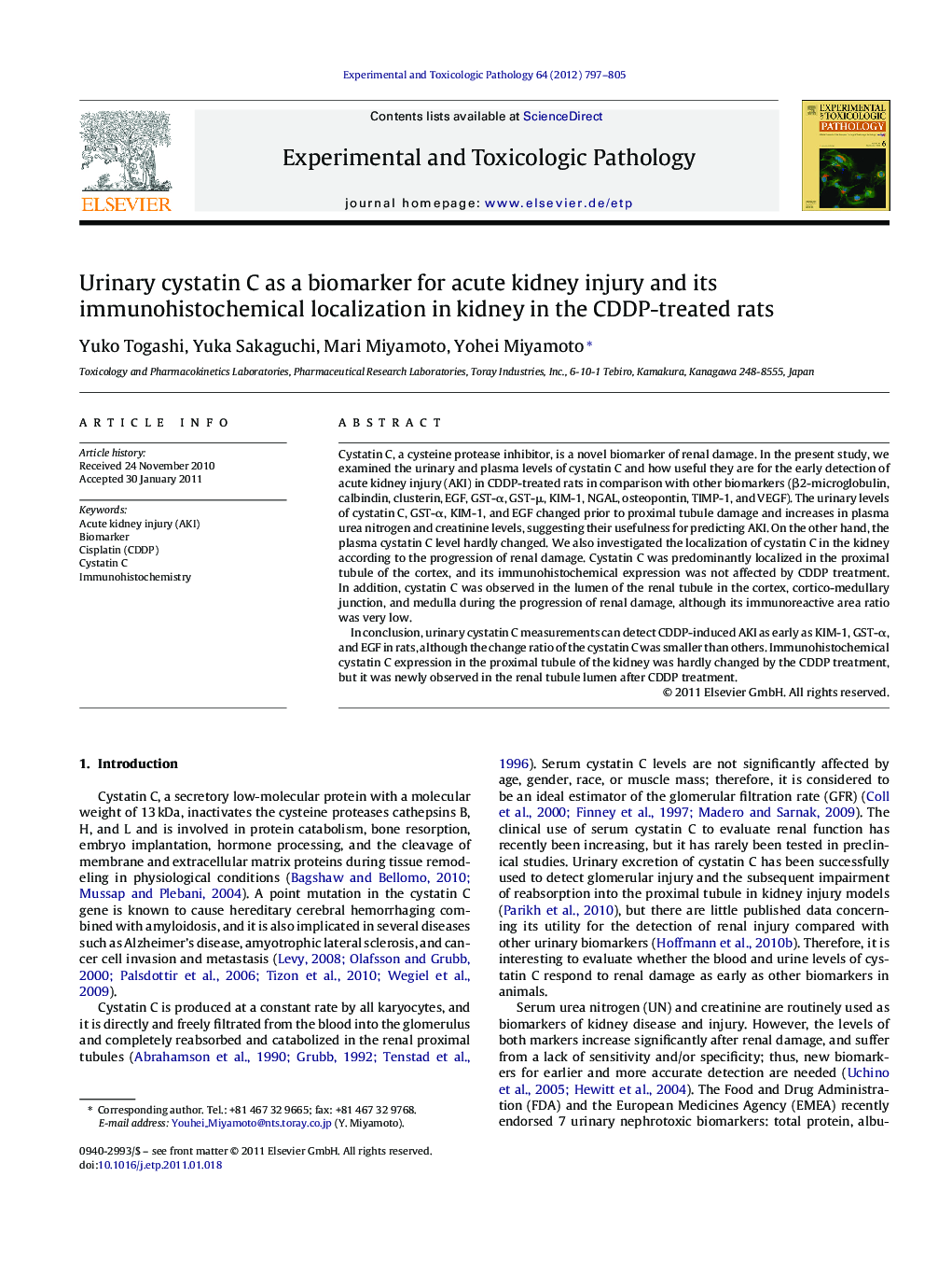 Urinary cystatin C as a biomarker for acute kidney injury and its immunohistochemical localization in kidney in the CDDP-treated rats