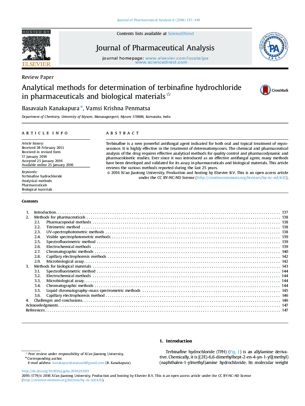 روشهای تحلیلی برای تعیین تربینافین هیدروکلراید در داروها و مواد بیولوژیکی 