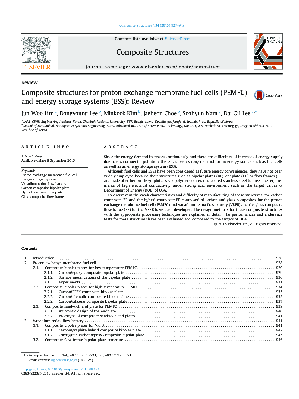 Composite structures for proton exchange membrane fuel cells (PEMFC) and energy storage systems (ESS): Review