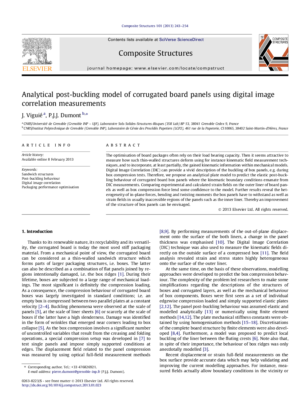 Analytical post-buckling model of corrugated board panels using digital image correlation measurements