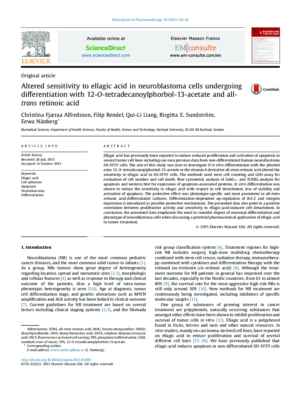 Altered sensitivity to ellagic acid in neuroblastoma cells undergoing differentiation with 12-O-tetradecanoylphorbol-13-acetate and all-trans retinoic acid