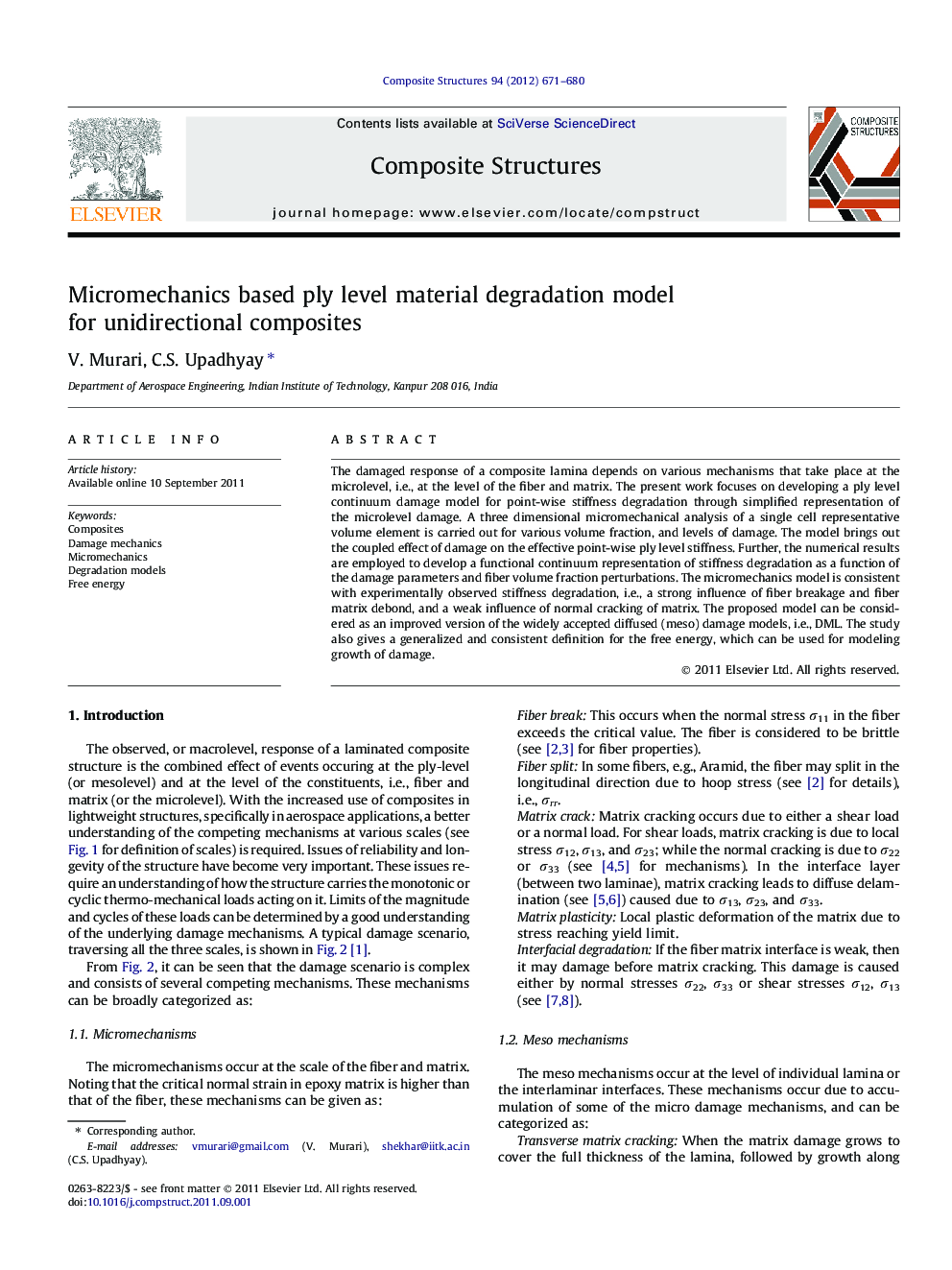 Micromechanics based ply level material degradation model for unidirectional composites