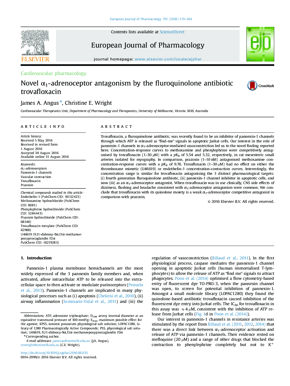 Novel α1-adrenoceptor antagonism by the fluroquinolone antibiotic trovafloxacin