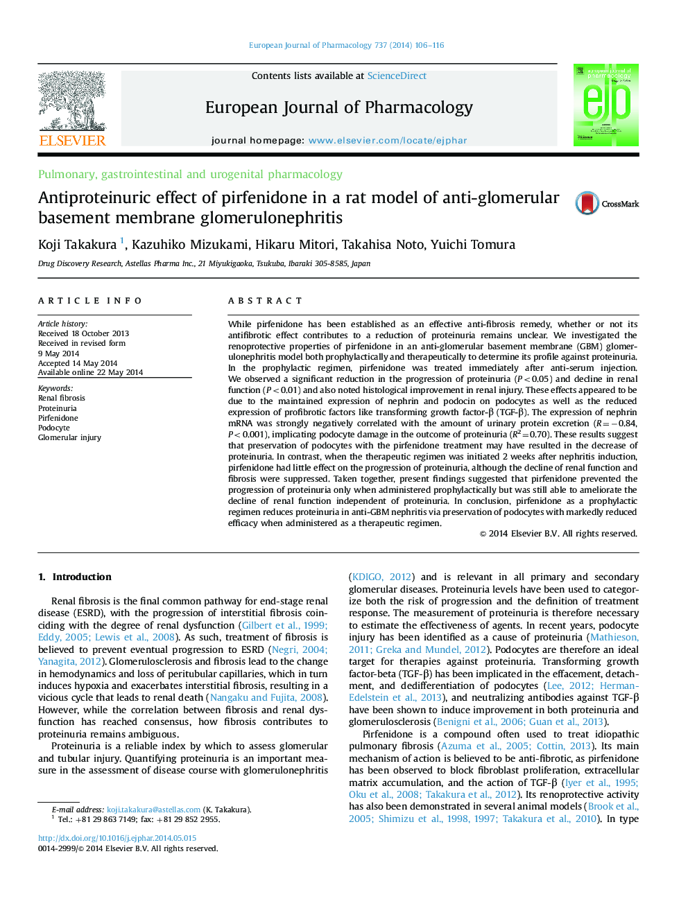 Antiproteinuric effect of pirfenidone in a rat model of anti-glomerular basement membrane glomerulonephritis