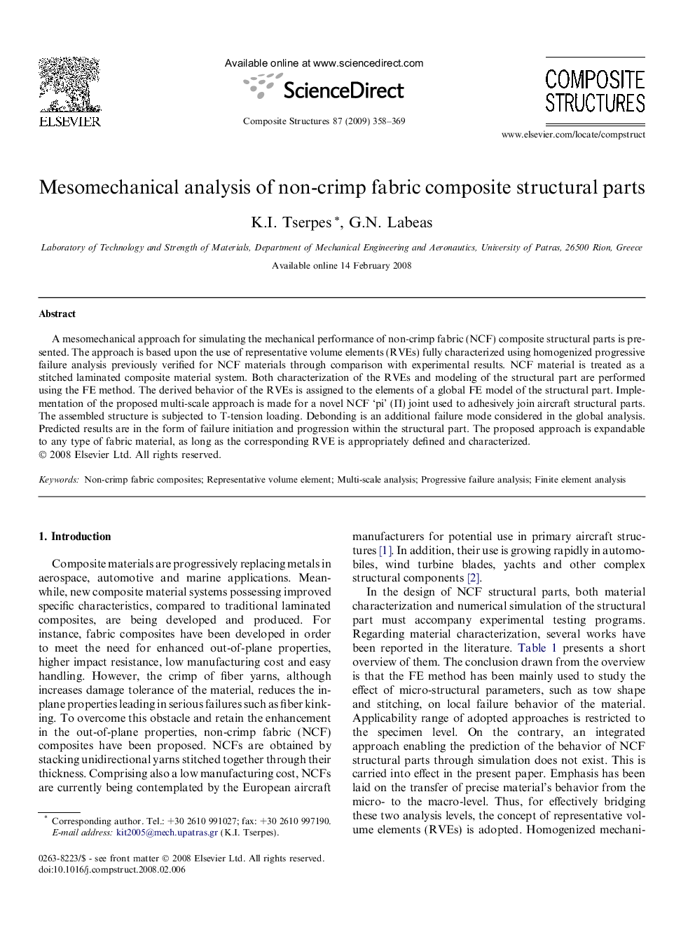 Mesomechanical analysis of non-crimp fabric composite structural parts