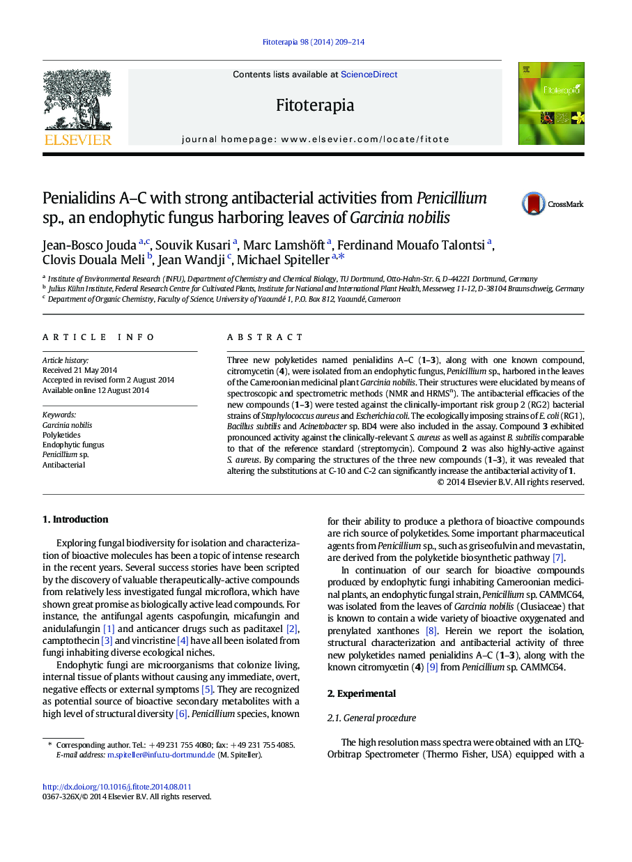 Penialidins A–C with strong antibacterial activities from Penicillium sp., an endophytic fungus harboring leaves of Garcinia nobilis