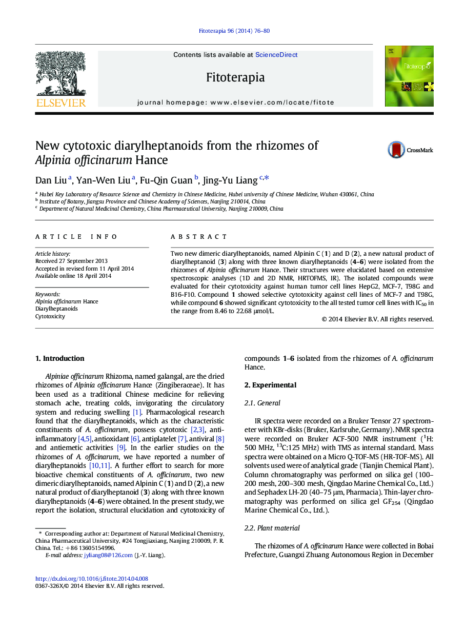 New cytotoxic diarylheptanoids from the rhizomes of Alpinia officinarum Hance