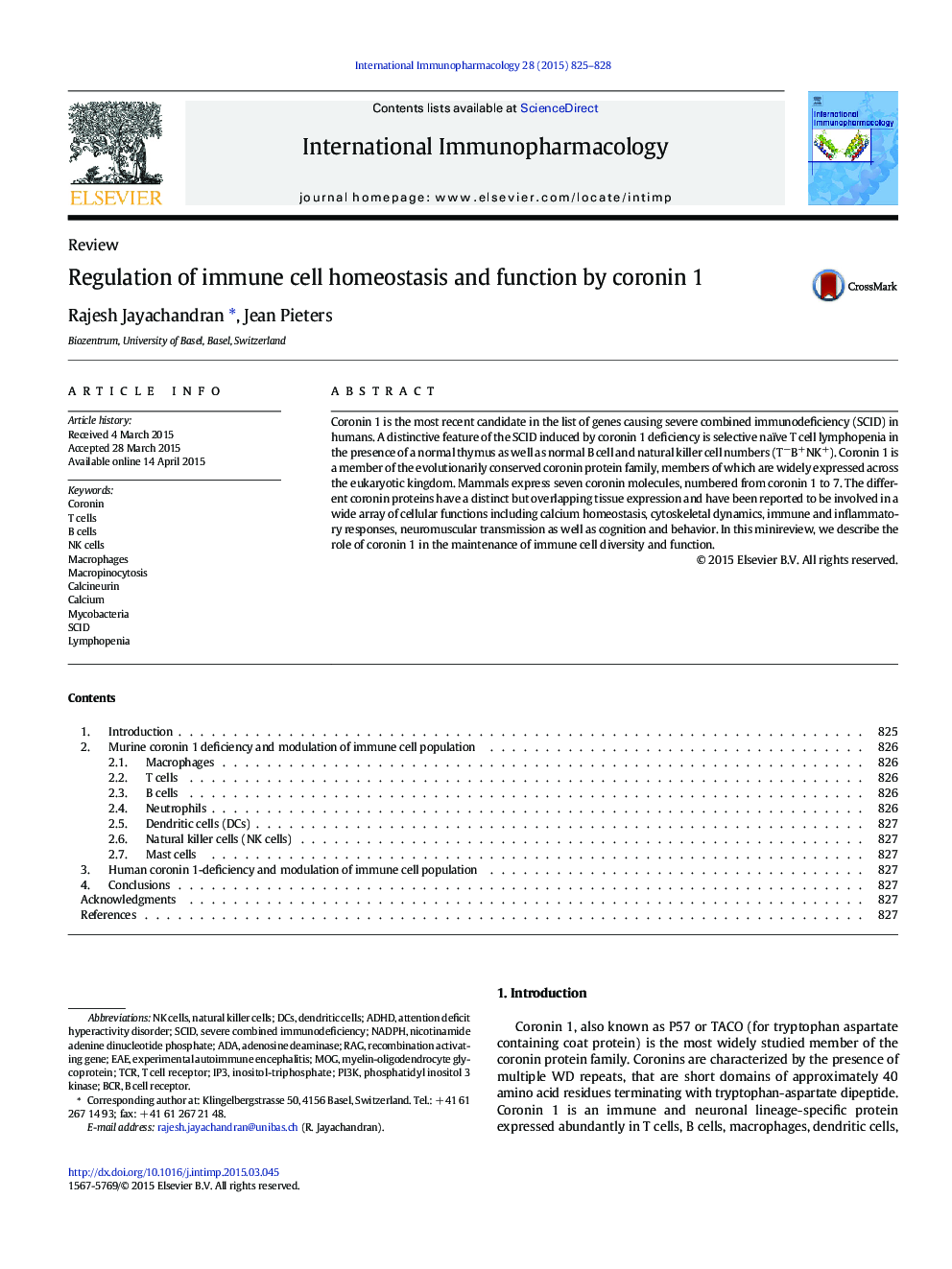 مقررات هوموستاز سلول ایمنی و عملکرد توسط کرونین 1 