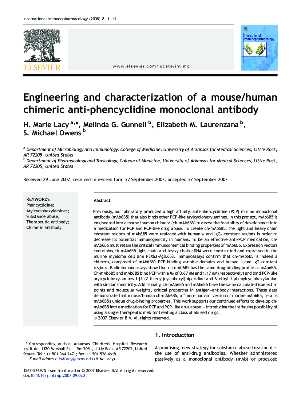 Engineering and characterization of a mouse/human chimeric anti-phencyclidine monoclonal antibody
