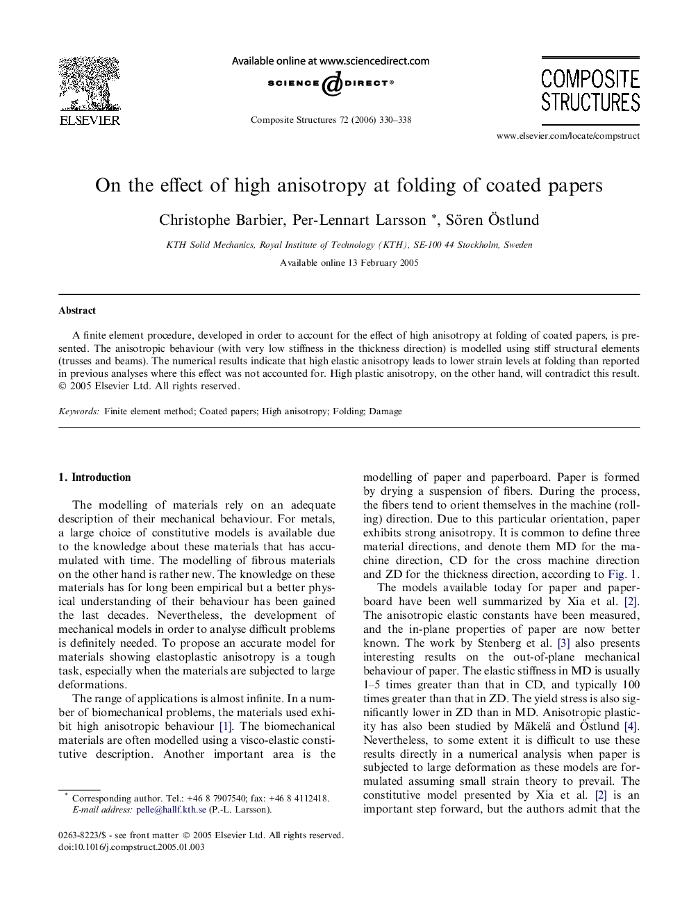 On the effect of high anisotropy at folding of coated papers