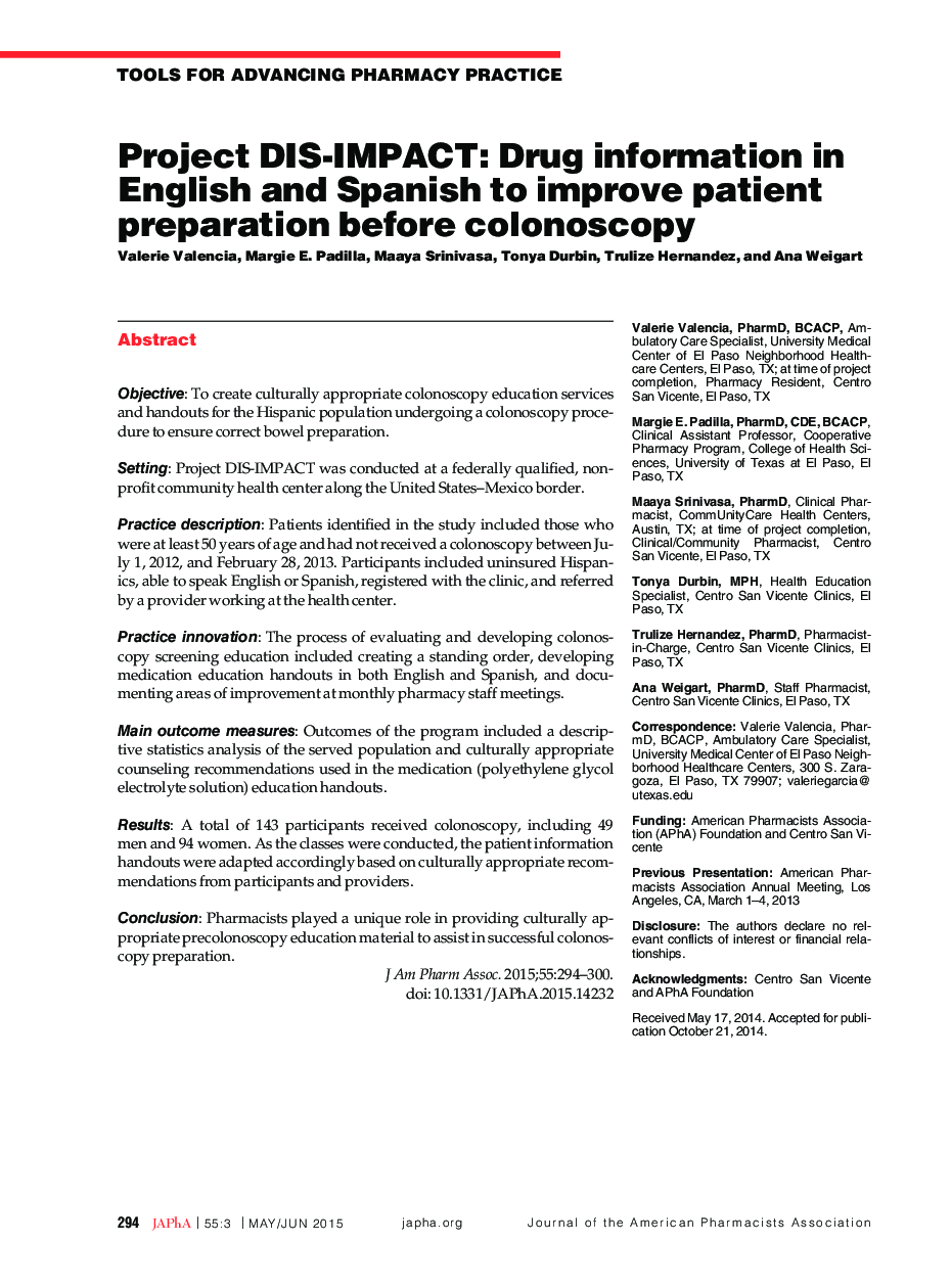 Project DIS-IMPACT: Drug information in English and Spanish to improve patient preparation before colonoscopy