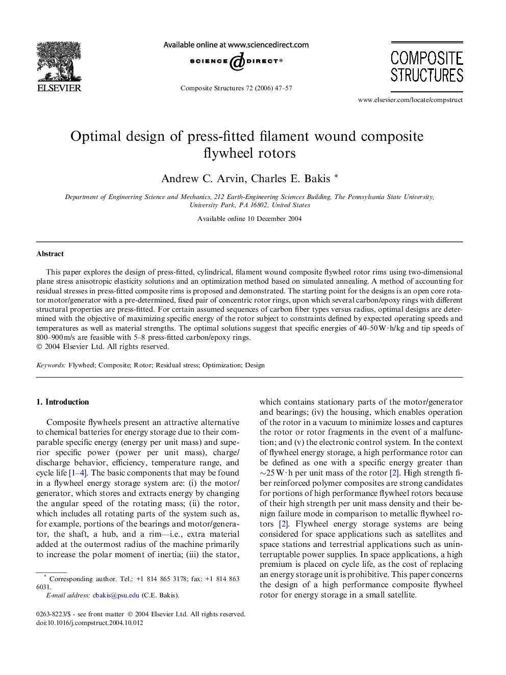 Optimal design of press-fitted filament wound composite flywheel rotors