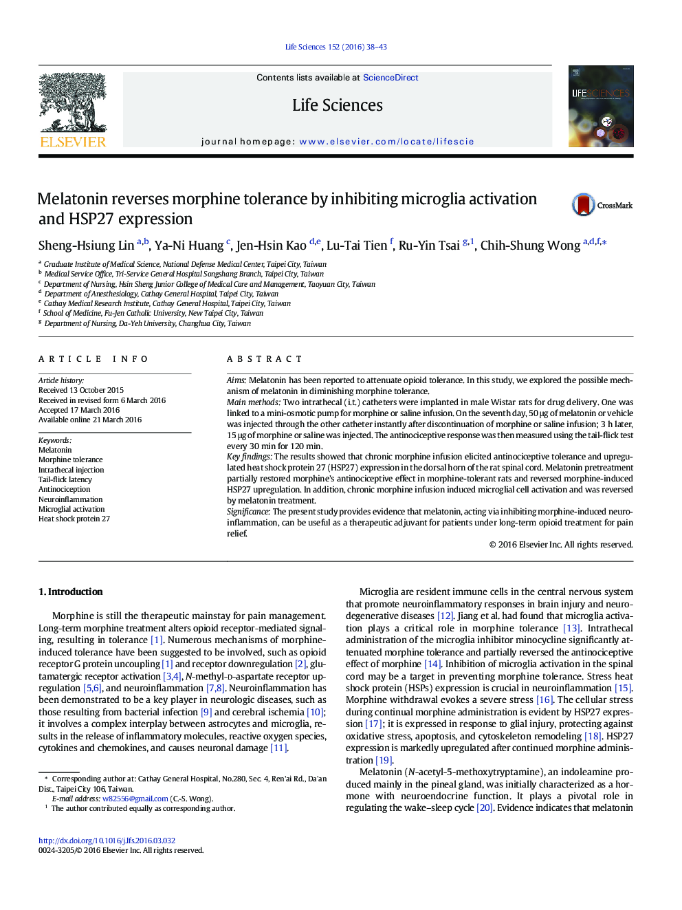 Melatonin reverses morphine tolerance by inhibiting microglia activation and HSP27 expression