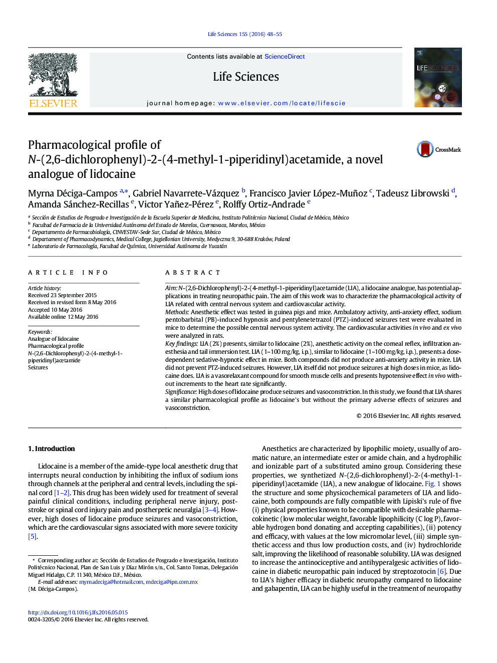 Pharmacological profile of N-(2,6-dichlorophenyl)-2-(4-methyl-1-piperidinyl)acetamide, a novel analogue of lidocaine