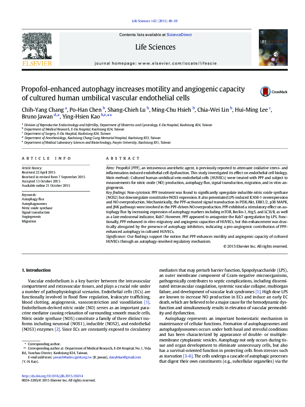 Propofol-enhanced autophagy increases motility and angiogenic capacity of cultured human umbilical vascular endothelial cells