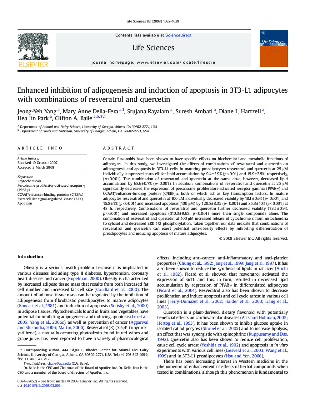 Enhanced inhibition of adipogenesis and induction of apoptosis in 3T3-L1 adipocytes with combinations of resveratrol and quercetin