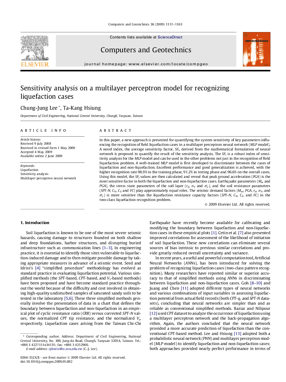 Sensitivity analysis on a multilayer perceptron model for recognizing liquefaction cases