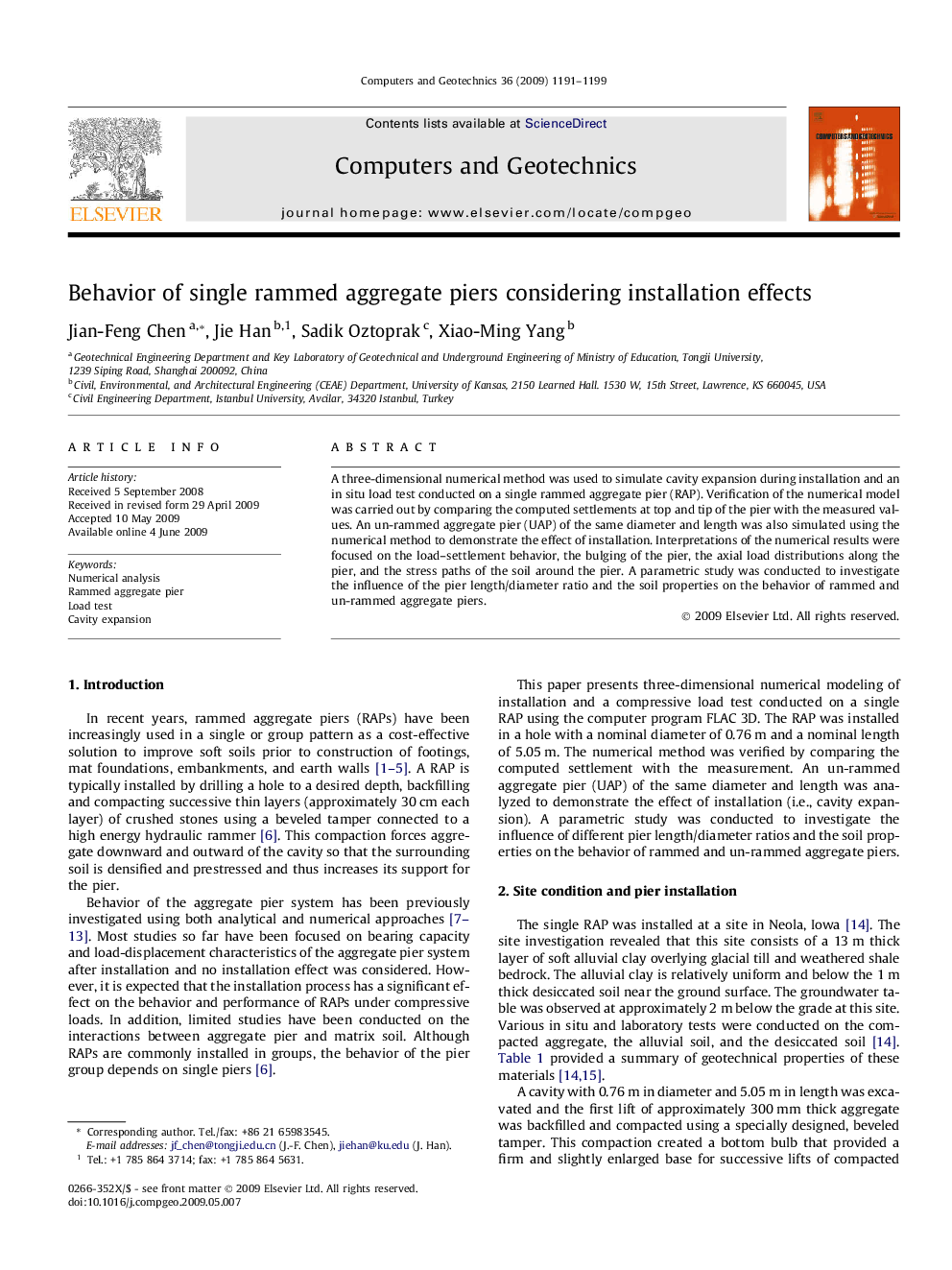 Behavior of single rammed aggregate piers considering installation effects