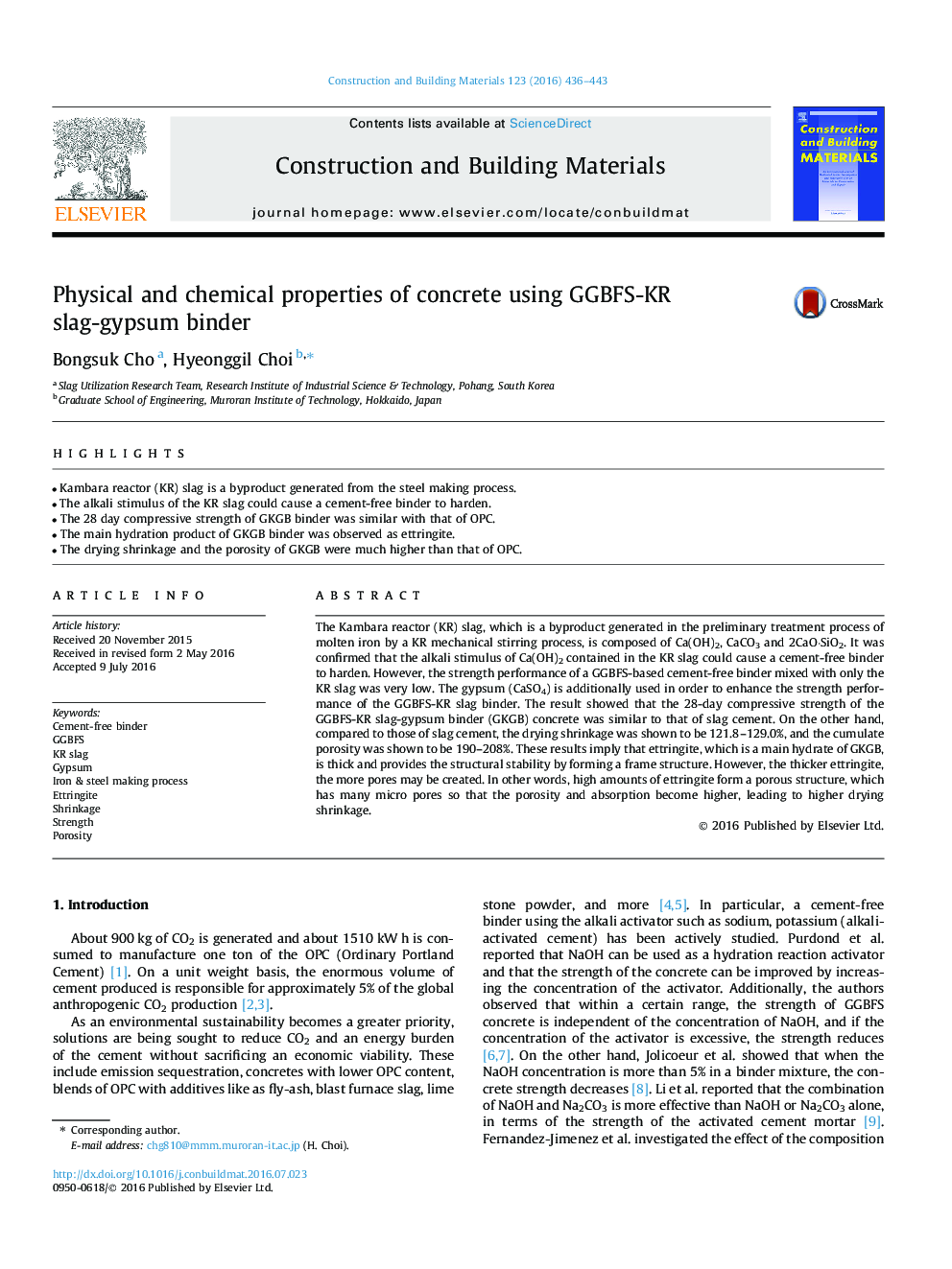 Physical and chemical properties of concrete using GGBFS-KR slag-gypsum binder