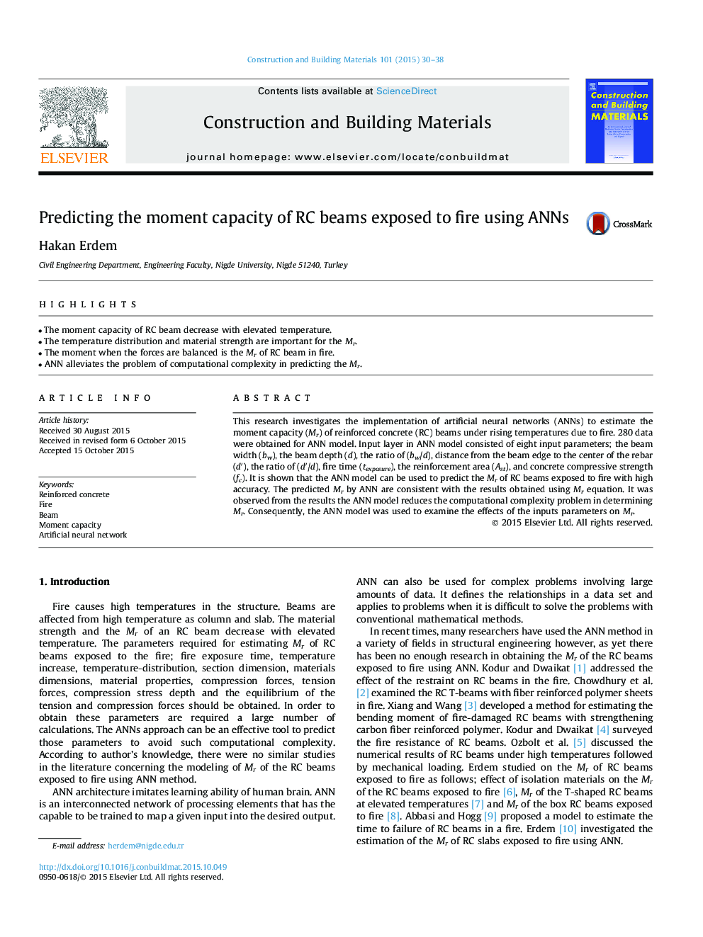 Predicting the moment capacity of RC beams exposed to fire using ANNs