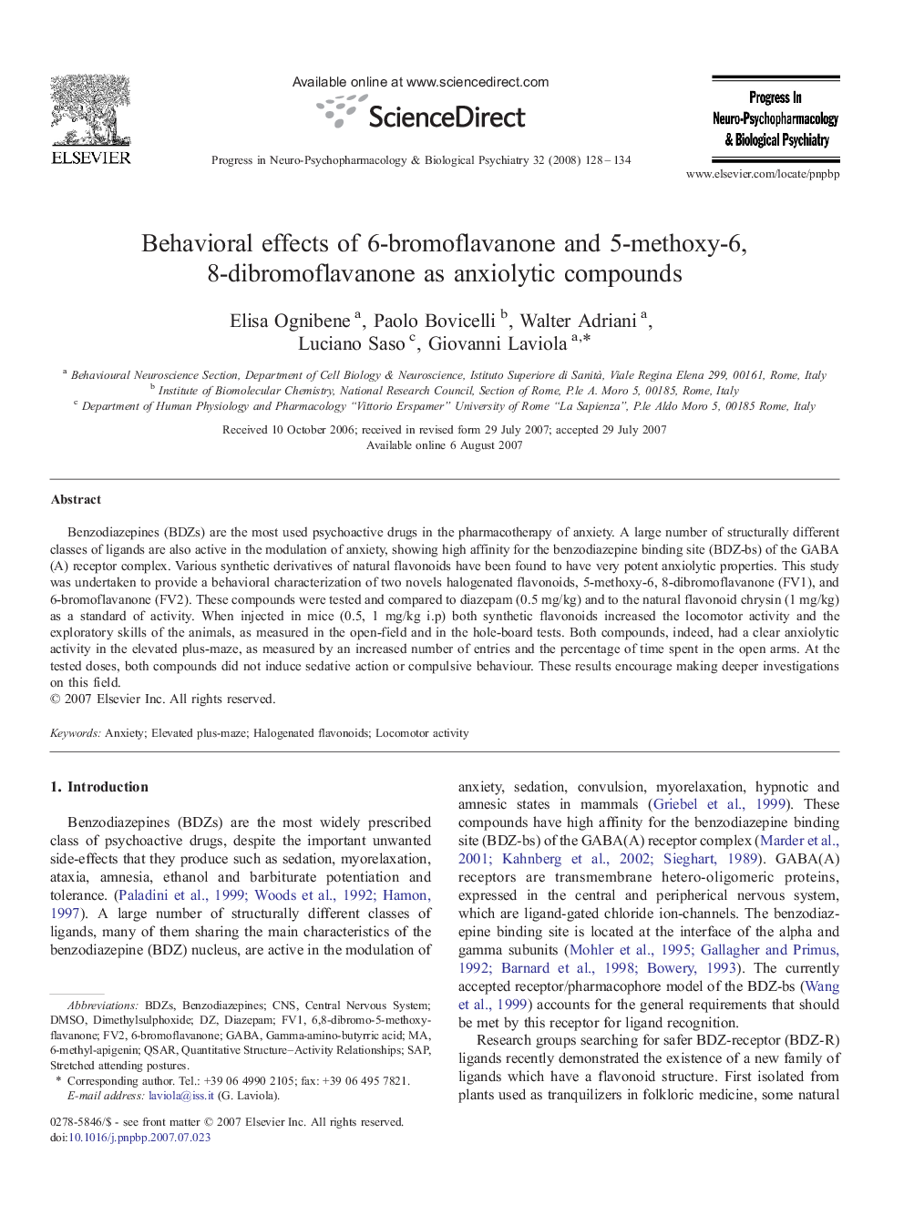 Behavioral effects of 6-bromoflavanone and 5-methoxy-6,8-dibromoflavanone as anxiolytic compounds