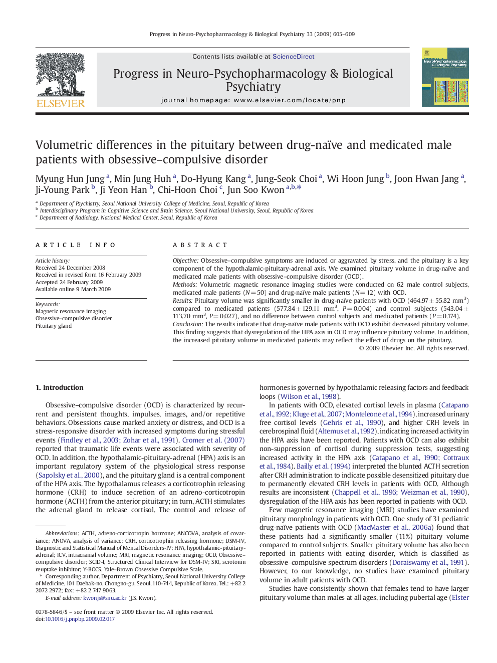 Volumetric differences in the pituitary between drug-naïve and medicated male patients with obsessive-compulsive disorder