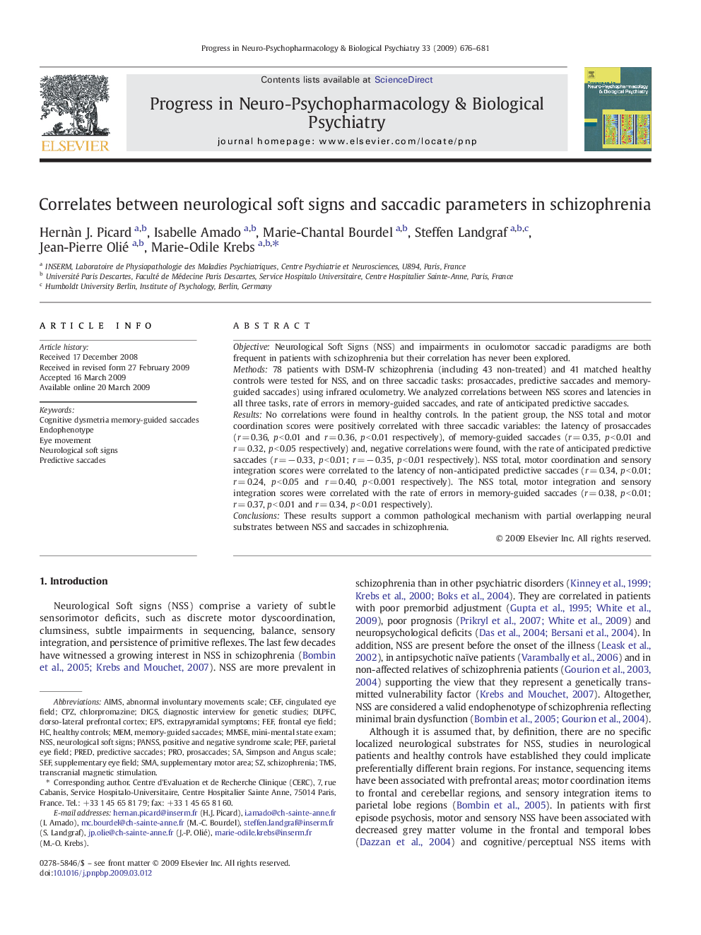 Correlates between neurological soft signs and saccadic parameters in schizophrenia