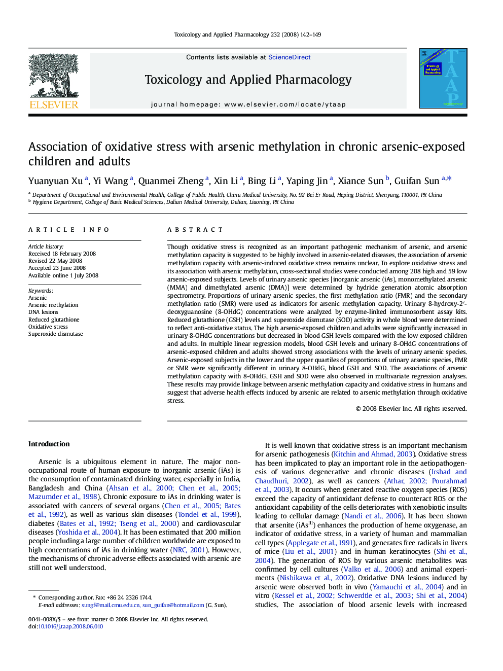 Association of oxidative stress with arsenic methylation in chronic arsenic-exposed children and adults