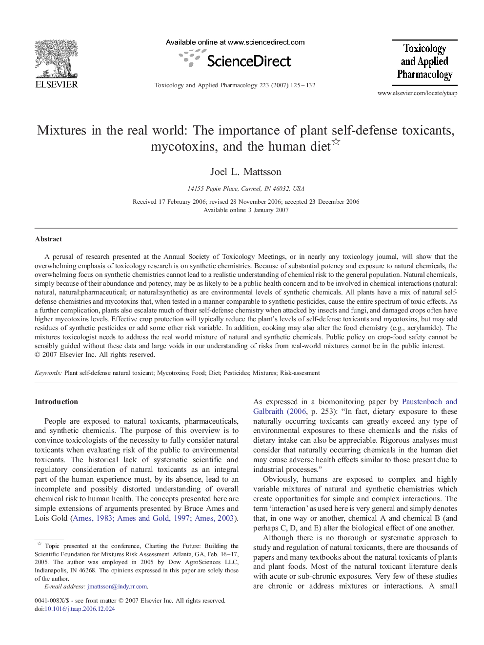 Mixtures in the real world: The importance of plant self-defense toxicants, mycotoxins, and the human diet 