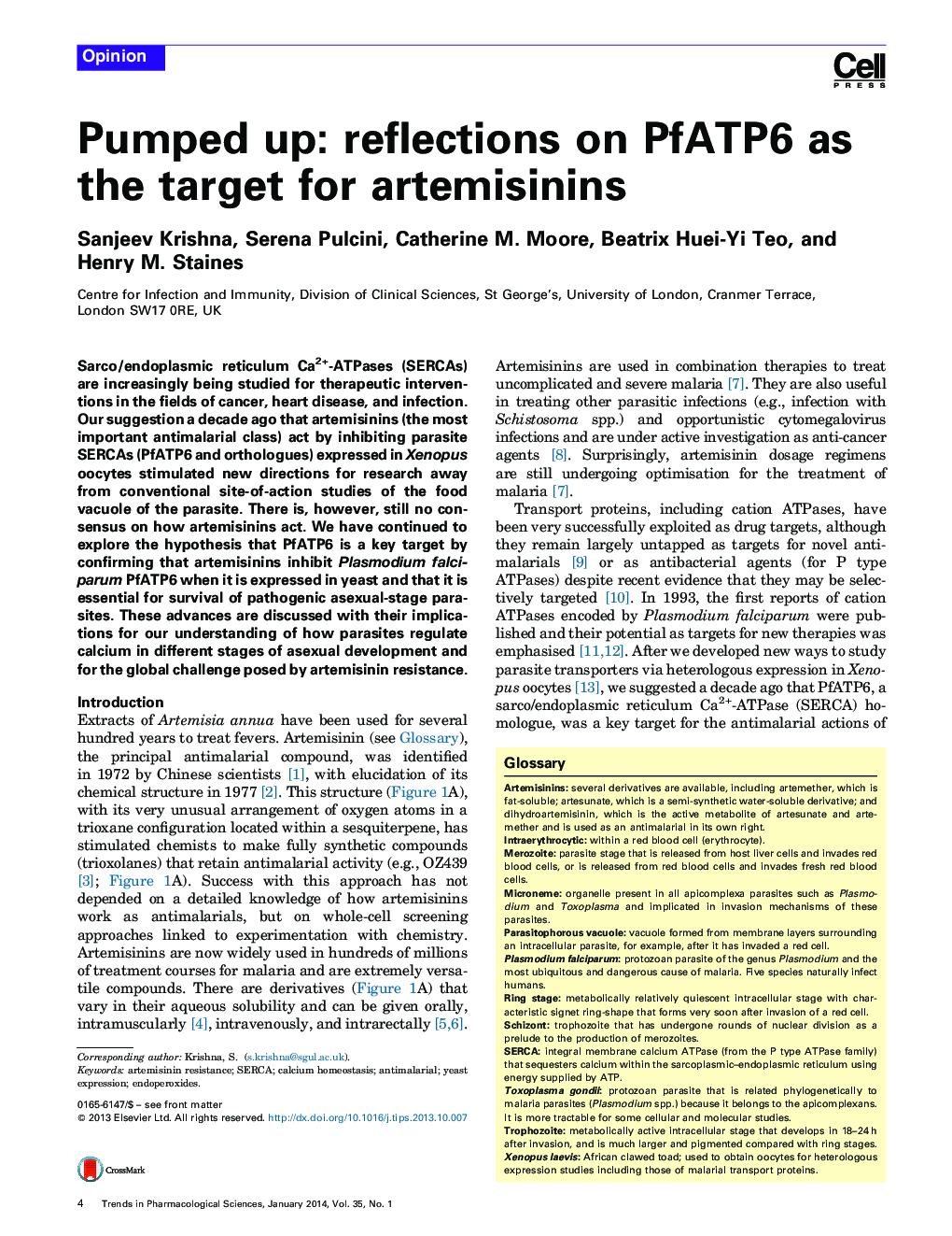Pumped up: reflections on PfATP6 as the target for artemisinins