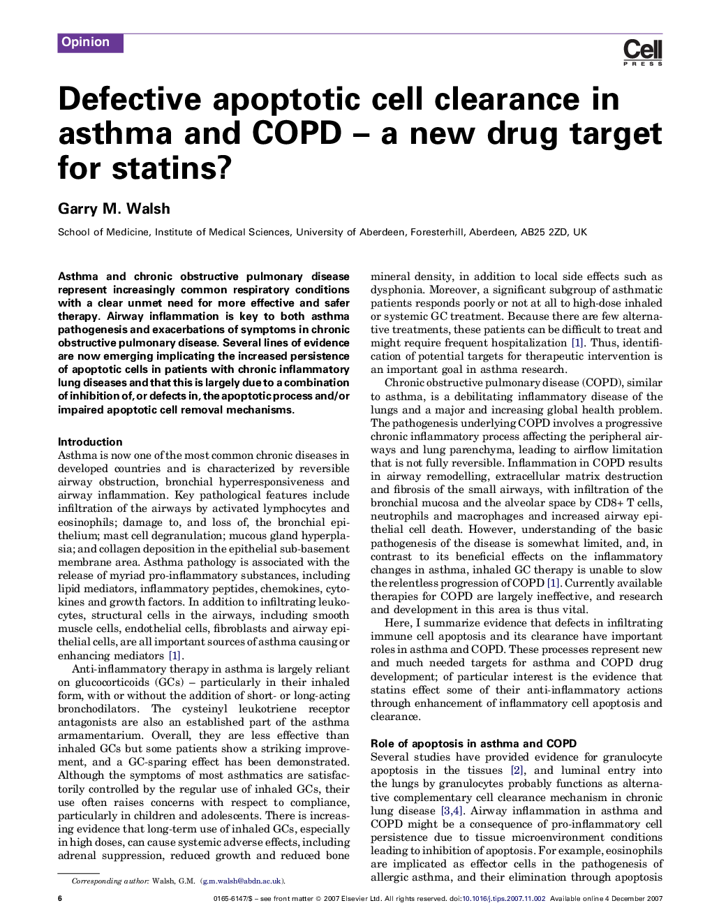 Defective apoptotic cell clearance in asthma and COPD – a new drug target for statins?