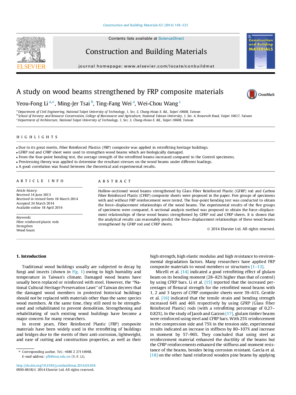 A study on wood beams strengthened by FRP composite materials