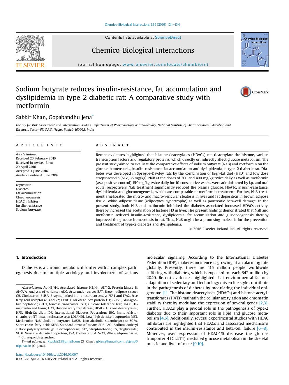 Sodium butyrate reduces insulin-resistance, fat accumulation and dyslipidemia in type-2 diabetic rat: A comparative study with metformin