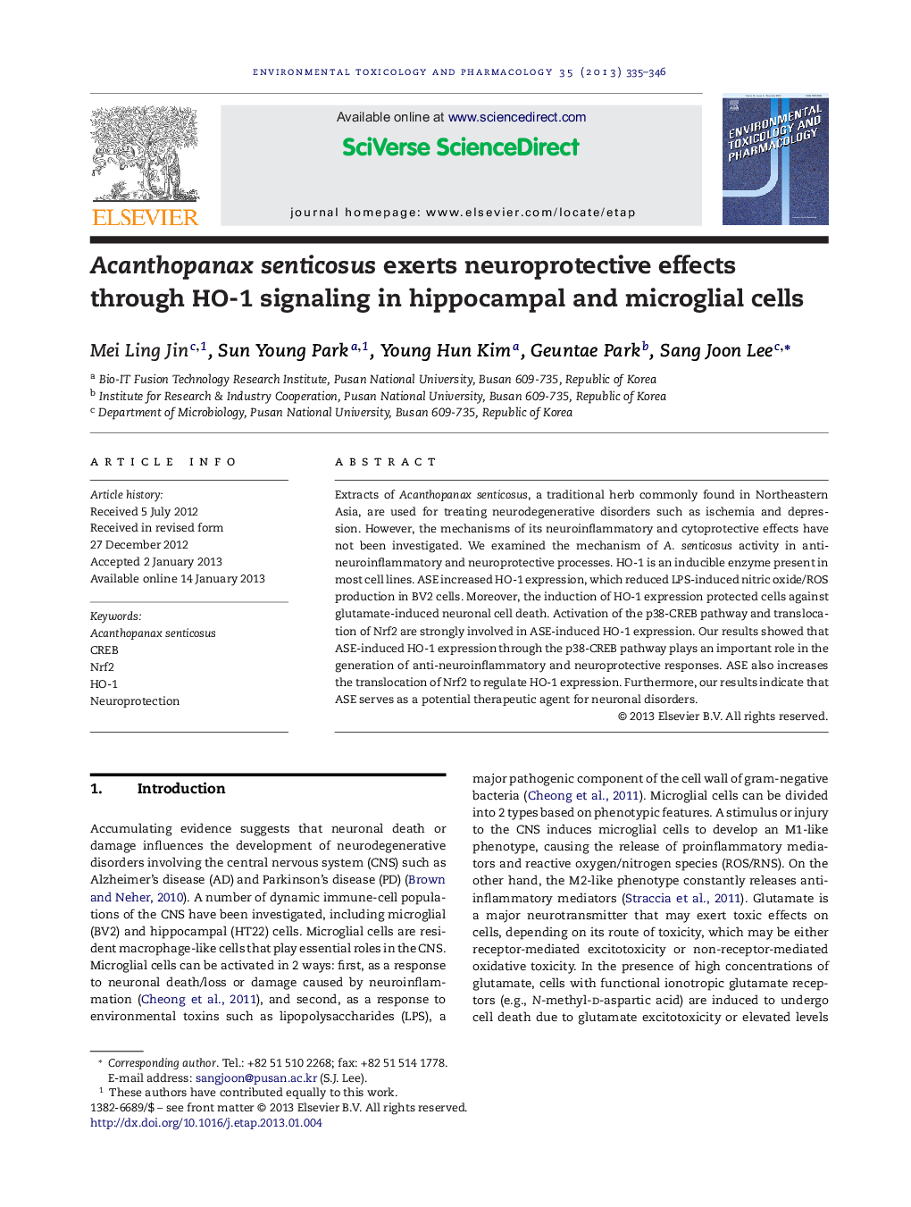 Acanthopanax senticosus exerts neuroprotective effects through HO-1 signaling in hippocampal and microglial cells